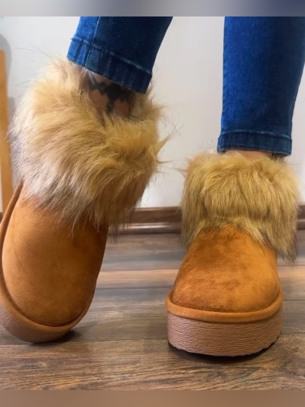 Steve Madden Chestnut Faux Fur Cuff Slip-On Booties